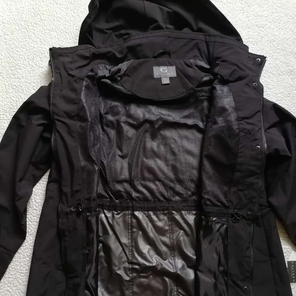 Gallery NY Coat Women Hooded Rain Jacket In Black Color, Size XL